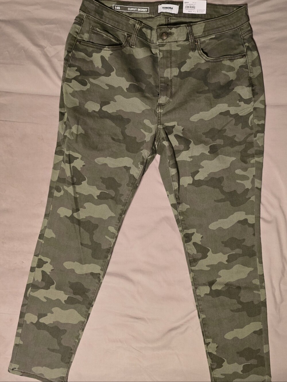 NWT Sonoma Curvy Skinny High Rise Camo Jeans 14S Short Green Camouflage